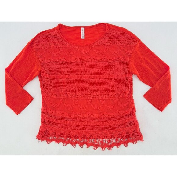 Xhilaration Women's Lace Orange/Red Lace Front Blouse Size M Boho Preppy - Picture 3 of 10